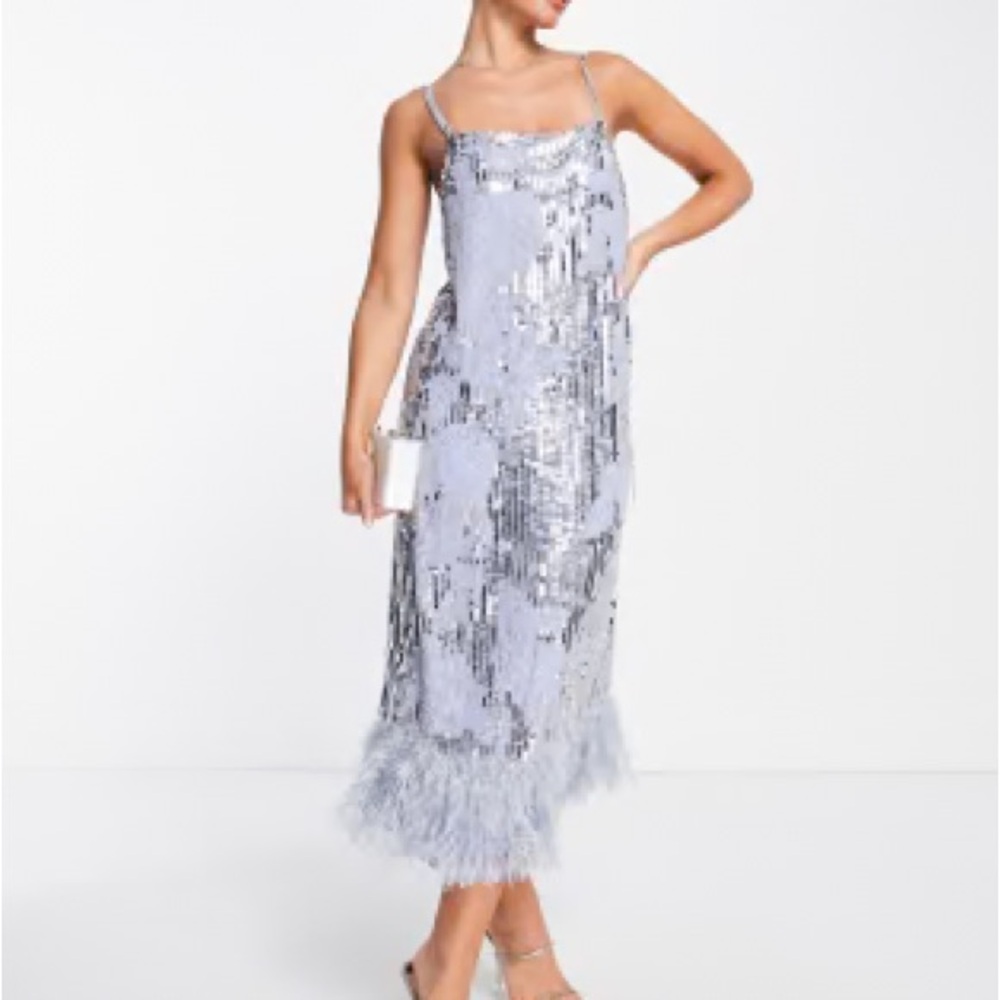 ASOS Silver Sequin Midi Dress